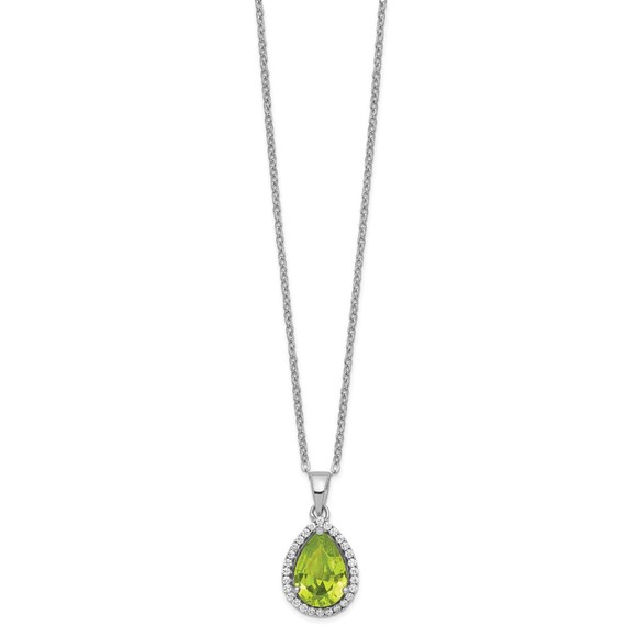 Sterling Silver Rhodium Simulated Peridot August Birthstone & CZ Necklace - Picture 2 of 5